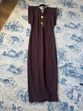 Classic Brown Maxi Dress with Gold Button Detail